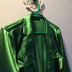 Silky Shiny Green Work Blouse
